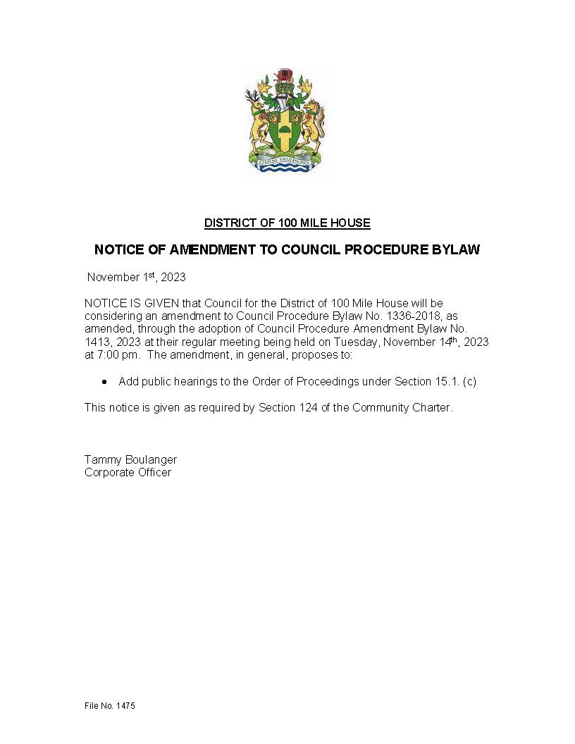 Council Procedure Bylaw Amendment Notice