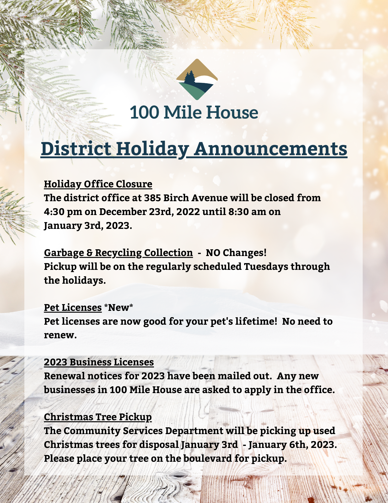 Holiday Announcements