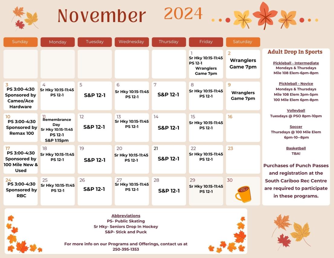 November Public Programs Calendar